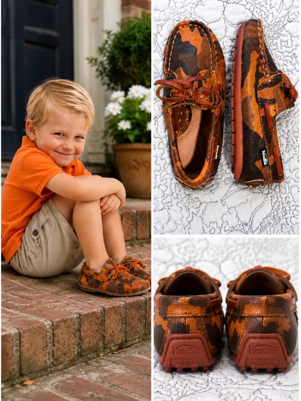 Venettini 55 Scott Boys Camo Leather Moccasin Loafers Euro
24- US 7.5/8 💛